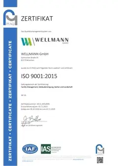 Zertifikat ISO 9001:2015 der Wellmann GmbH, DE23_WEL0095